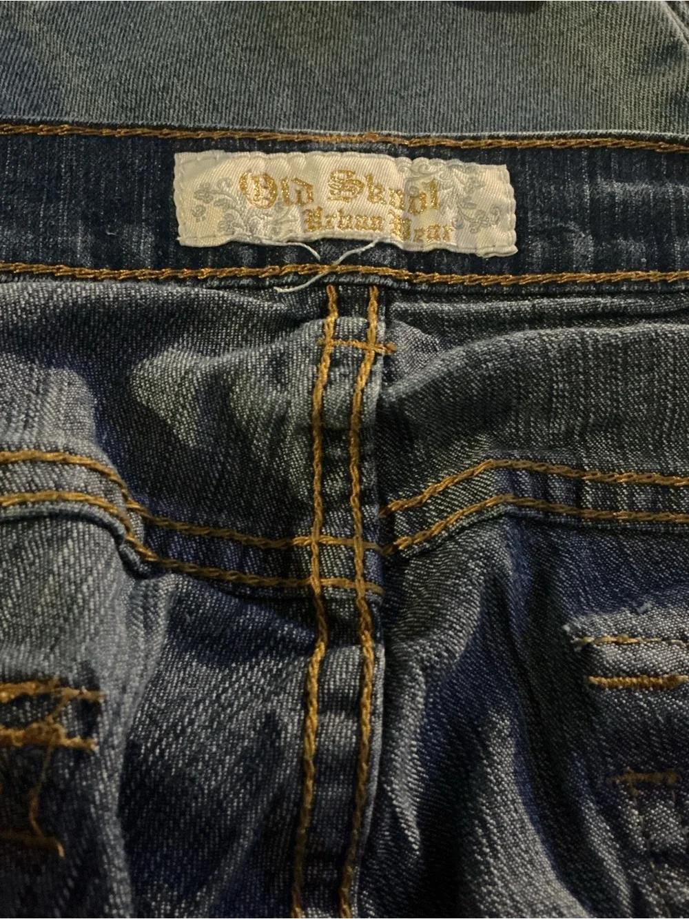 Old skull urban wear Dark Blue Denim Shorts - Picture 3 of 3